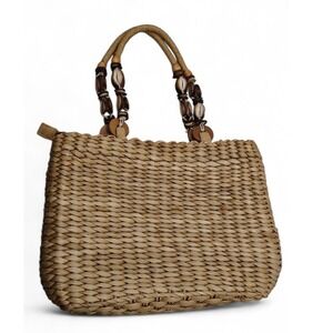 Corn Husk Straw Purse with Shell Bead Handles